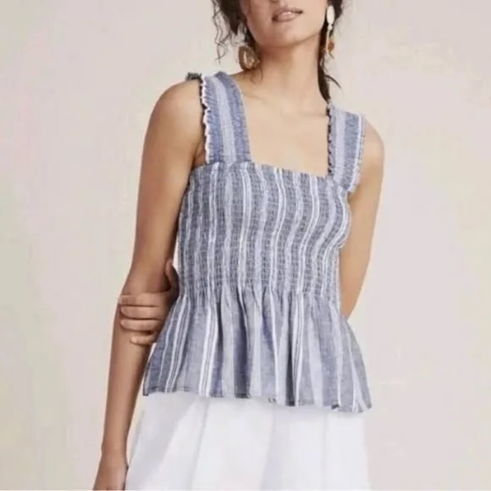Maeve Striped Smocked Peplum Top